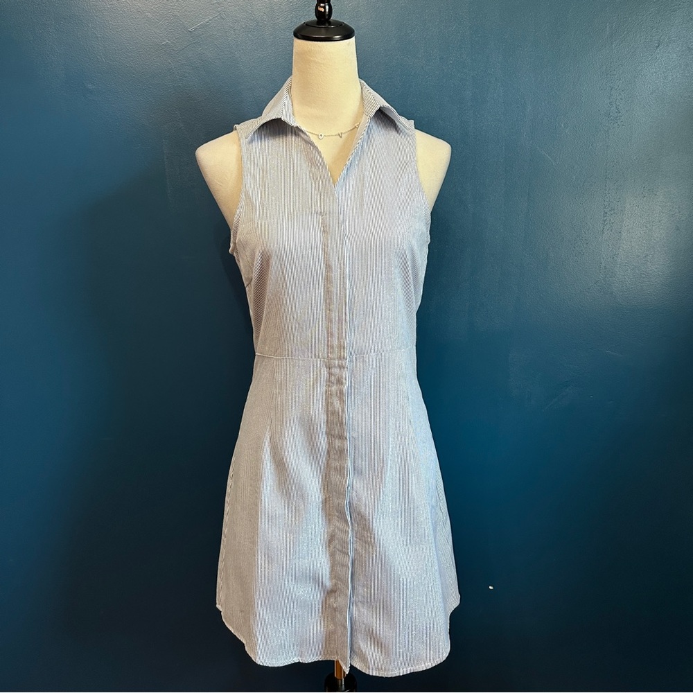 JB BY JULIE BROWN Sleeveless Collared Striped Shirt Mini Dress EUC Size 4
